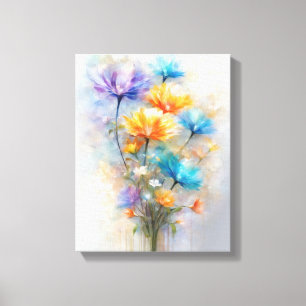 Lebhafter Sommer-Bouquet in Vase Leinwanddruck