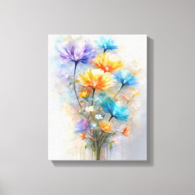 Lebhafter Sommer-Bouquet in Vase Leinwanddruck (Vorderseite)