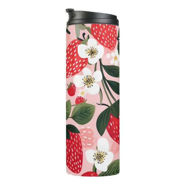 Lebhafter Sommer-Erdbeeren- und Blume-Patch Thermosbecher (Nach rechts gedreht)