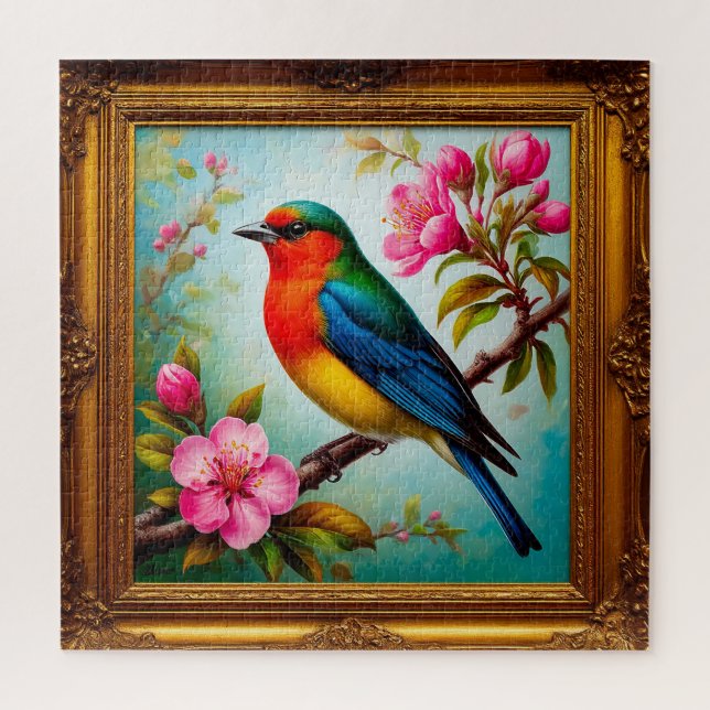 Lebhafter Songbird auf blühenden Branchen (Vertikal)