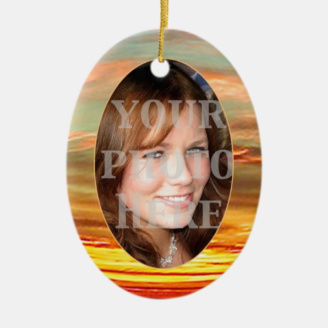 Lebhafter Sonnenuntergang Foto Rahmen Oval Ornamen Keramik Ornament (Vorne)