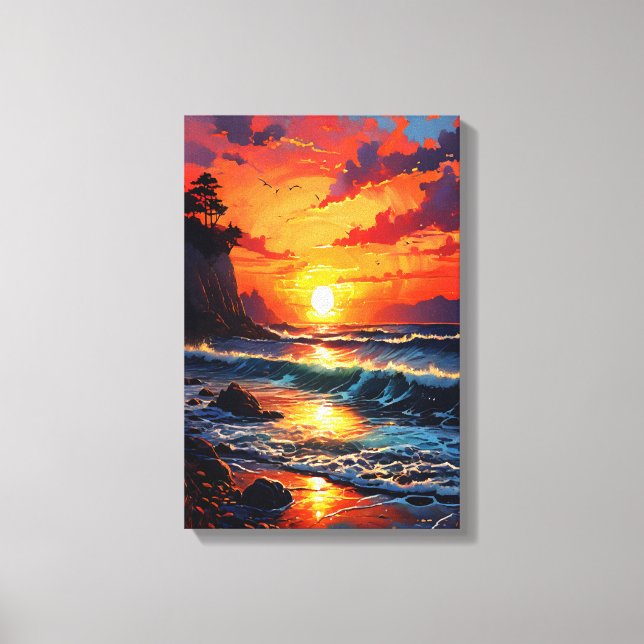 Lebhafter Sonnenuntergang im Ozean - Kunst an der  Leinwanddruck (Vorderseite)