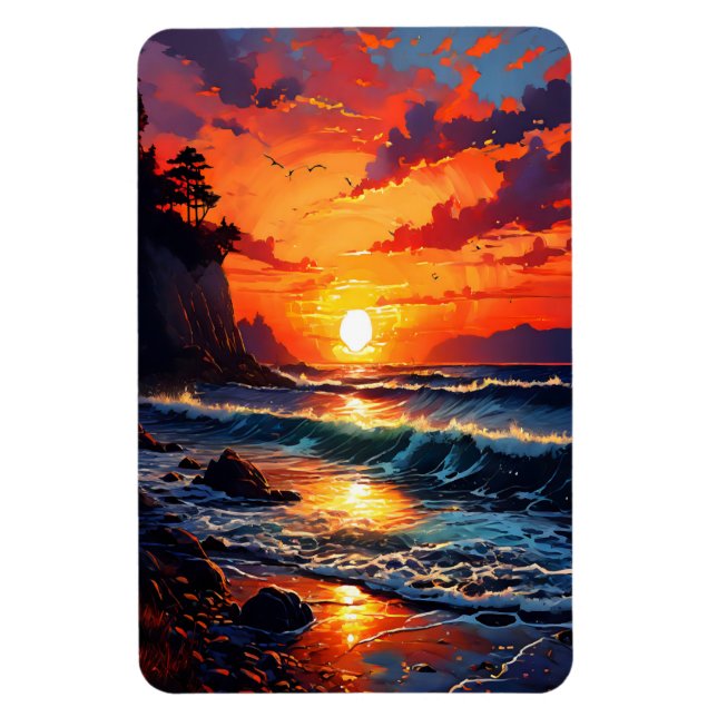 Lebhafter Sonnenuntergang im Ozean - Kunst an der  Magnet (Vertikal)
