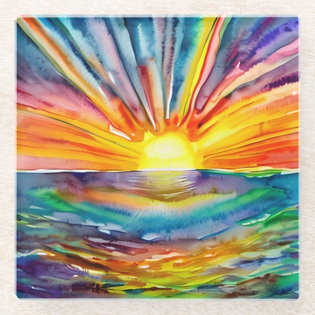 Lebhafter Sonnenuntergang über dem Wasser Reflekti Glasuntersetzer (Vorderseite)