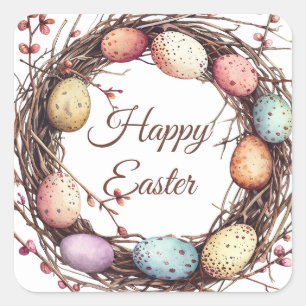 Lebhafter Springtime Egg Nest Oster Brunch Quadratischer Aufkleber