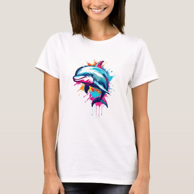 Lebhafter Spritzer Dolphin Pop Kunst, Dichtung und T-Shirt (Vorderseite)