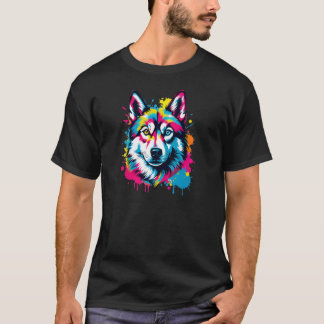 Lebhafter Spritzer Husky Pop Kunst, Dichtung und M T-Shirt