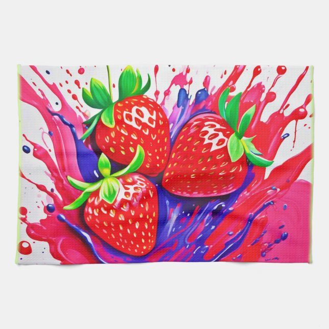 Lebhafter Strawberry Splash Geschirrtuch (Horizontal)
