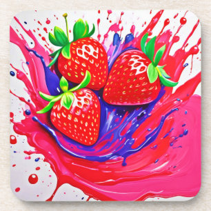 Lebhafter Strawberry Splash Getränkeuntersetzer