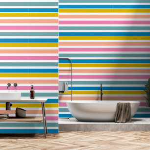 Lebhafter Streifen Design Rosa und blauer Ballon Tapete