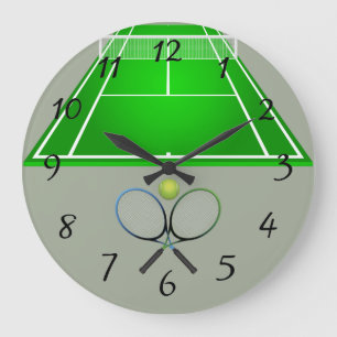 Lebhafter Tennisplatz und Schläger Große Wanduhr