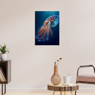 Lebhafter Tintenfisch in der Tiefsee - Meeresillus Poster