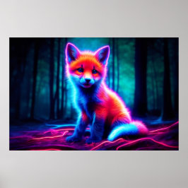 Lebhafter träumartiger Fuchs mit elektrischen Farb Poster
