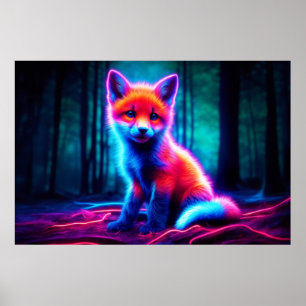Lebhafter träumartiger Fuchs mit elektrischen Farb Poster