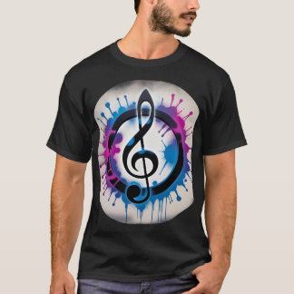 Lebhafter Treble Clef mit Tinten-Spritzern T-Shirt