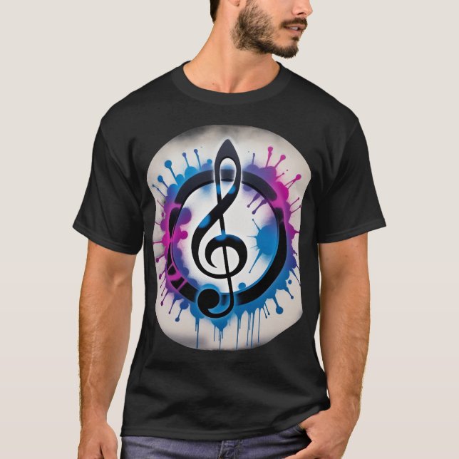 Lebhafter Treble Clef mit Tinten-Spritzern T-Shirt (Vorderseite)