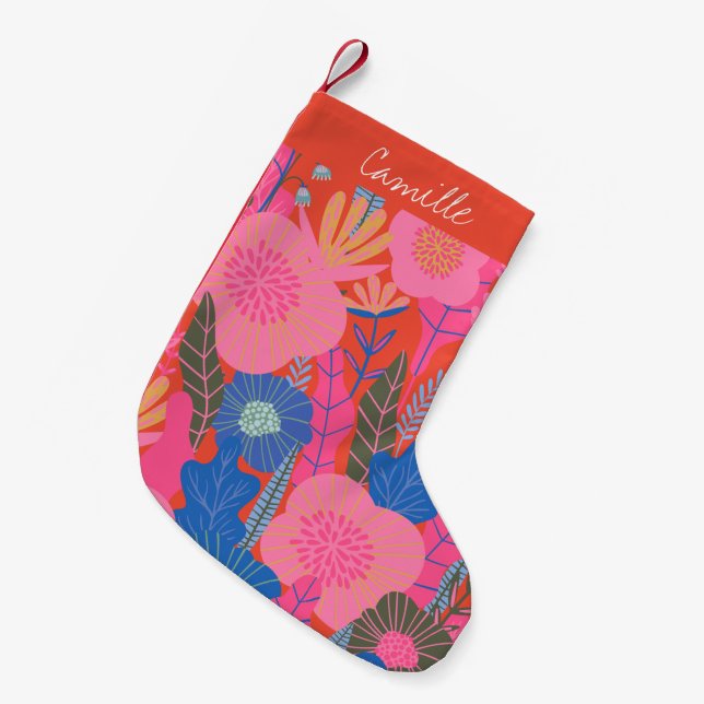 Lebhafter tropischer Blütendschungel Personalisier Kleiner Weihnachtsstrumpf (Vorderansicht (hängend))