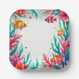 Lebhafter tropischer Fischkorallenmeer | Farbenfro Pappteller