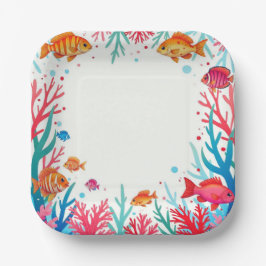 Lebhafter tropischer Fischkorallenmeer | Farbenfro Pappteller