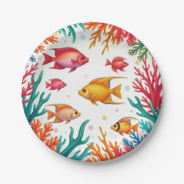 Lebhafter tropischer Fischkorallenmeer | Farbenfro Pappteller