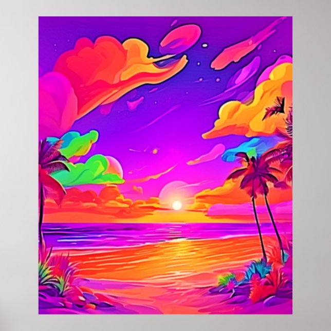 Lebhafter tropischer Sonnenuntergang Poster (Vorne)