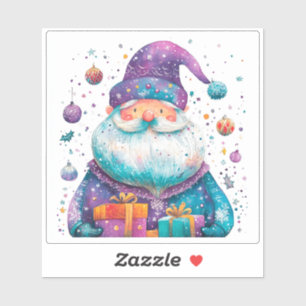 Lebhafter violetter Weihnachtsmann mit Geschenken  Aufkleber