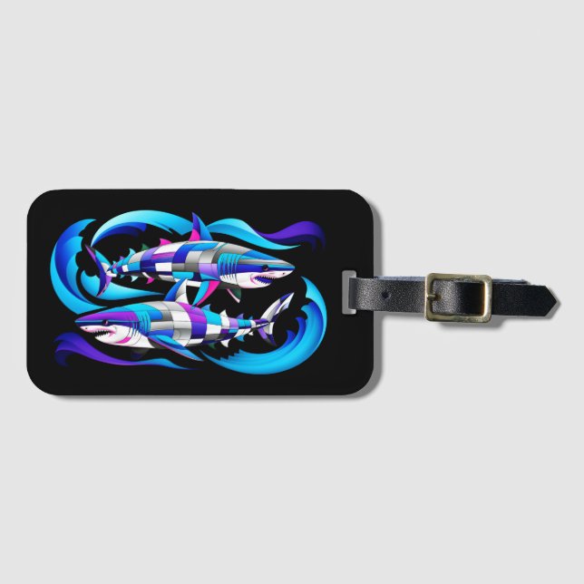 Lebhafter Weißer Hai Gepäckanhänger (Vorderseite (Horizontal))