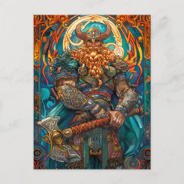 Lebhafter Wikinger mit Ax Norse Mythology Co Postkarte