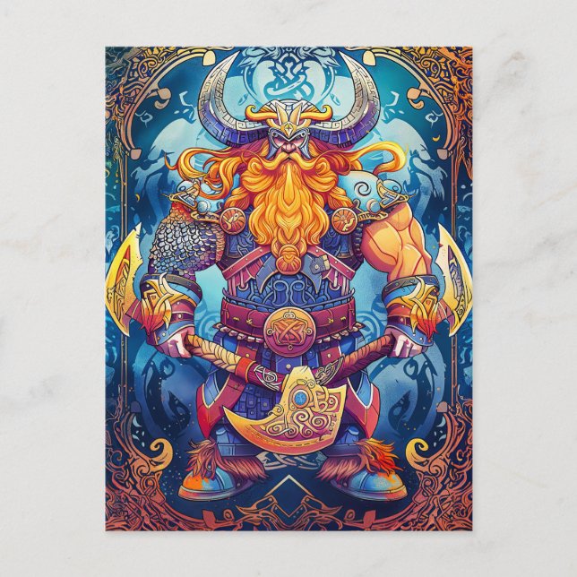Lebhafter Wikinger mit Ax Norse Mythology Co Postkarte (Vorderseite)