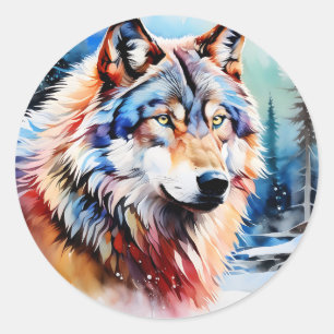 Lebhafter Wolf im Schnee Runder Aufkleber
