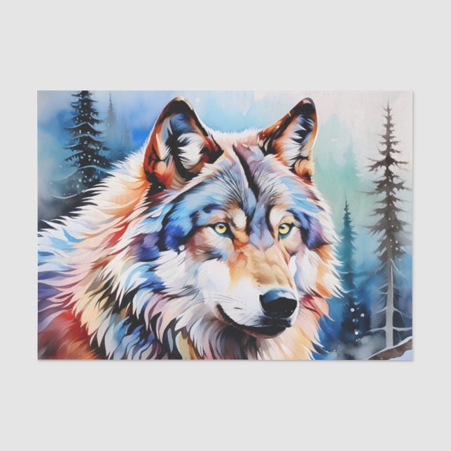 Lebhafter Wolf im Schnee Seidenpapier (Vorderseite)