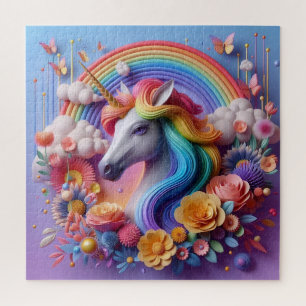 Lebhaftes 3D-Einhorn-Portrait mit floralen Akzente