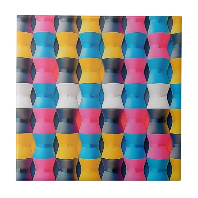 Lebhaftes 3D-Stundenglas Geometrisches Muster Fliese (Vorderseite)
