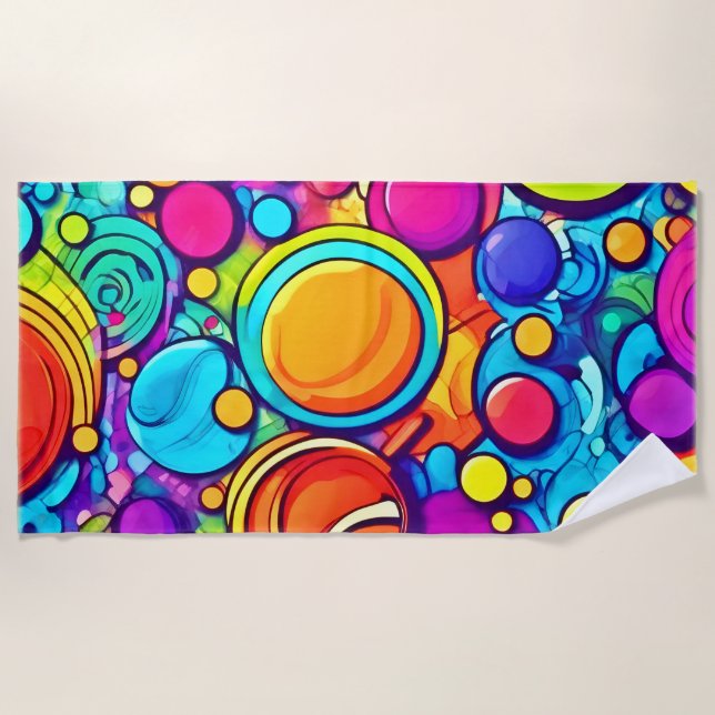 Lebhaftes Abstraktes Bubbles Artwork Strandtuch (Vorderseite)