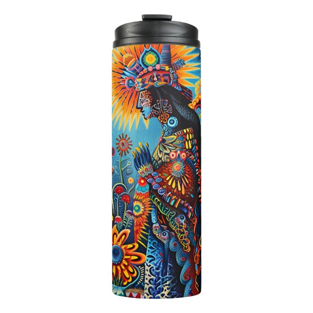 Lebhaftes Abstraktes ethnisches Huichol-Stammmuste Thermosbecher (Vorderseite)