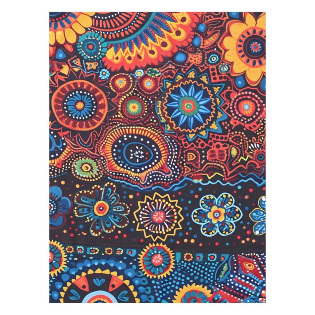 Lebhaftes Abstraktes ethnisches Huichol-Stammmuste Tischdecke (Vorderseite)