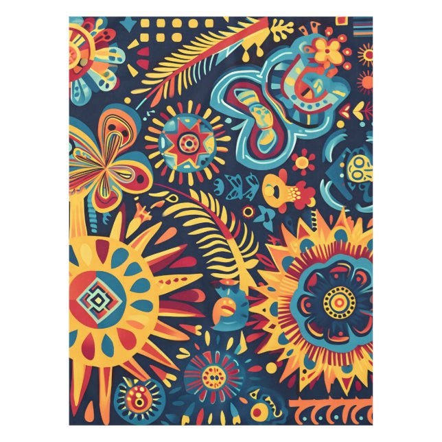 Lebhaftes Abstraktes ethnisches Huichol-Stammmuste Tischdecke (Vorderseite)