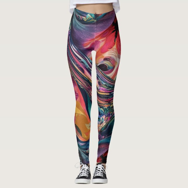 Lebhaftes, Abstraktes Multiprint-T - Shirt-Design Leggings (Vorderseite)
