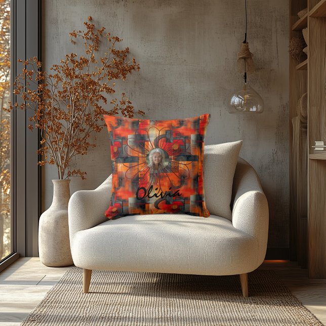 Lebhaftes Abstraktes Orange Personalisiertes Foto  Kissen (Von Creator hochgeladen)
