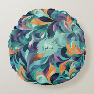 Lebhaftes Abstraktes Paisley-Inspiriert Muster Rundes Kissen