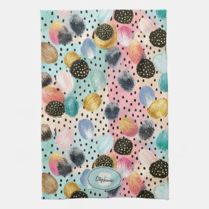 Lebhaftes Abstraktes Pinselstrich und Polka Dot Pa Geschirrtuch