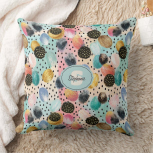 Lebhaftes Abstraktes Pinselstrich und Polka Dot Pa Kissen