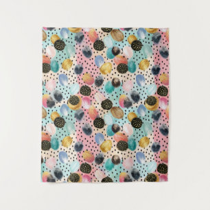 Lebhaftes Abstraktes Pinselstrich und Polka Dot Pa Wandteppich