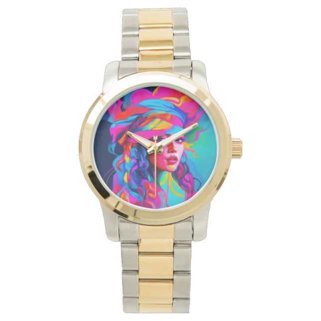 Lebhaftes Abstraktes Portrait Armbanduhr (Vorderseite)