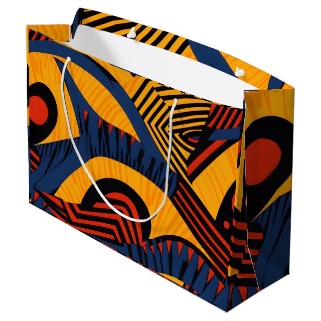 Lebhaftes afrikanisches Muster Große Geschenktüte (Rückseite Schrägansicht)