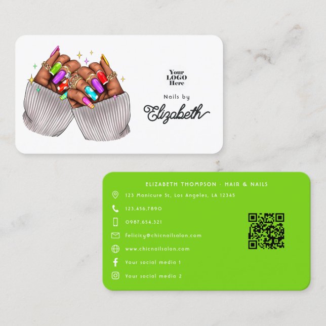 Lebhaftes afroamerikanisches Nagelstudio Branding Visitenkarte (Vorne/Hinten)