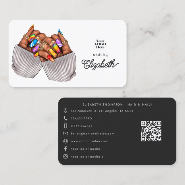 Lebhaftes afroamerikanisches Nagelstudio Branding Visitenkarte (Vorne/Hinten)