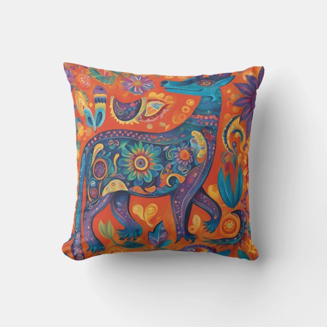 Lebhaftes Alebrijes-Design im traditionellen mexik Kissen (Vorderseite)