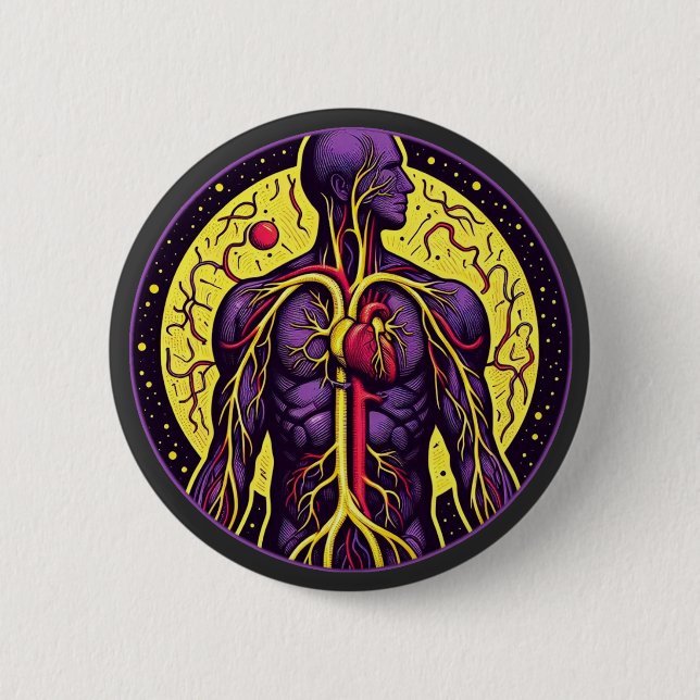 Lebhaftes anatomisches Herz Button (Vorderseite)