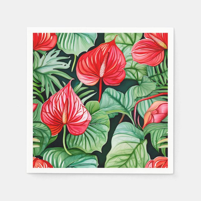 Lebhaftes Anthurium Wasserfarbmuster Serviette (Vorderseite)